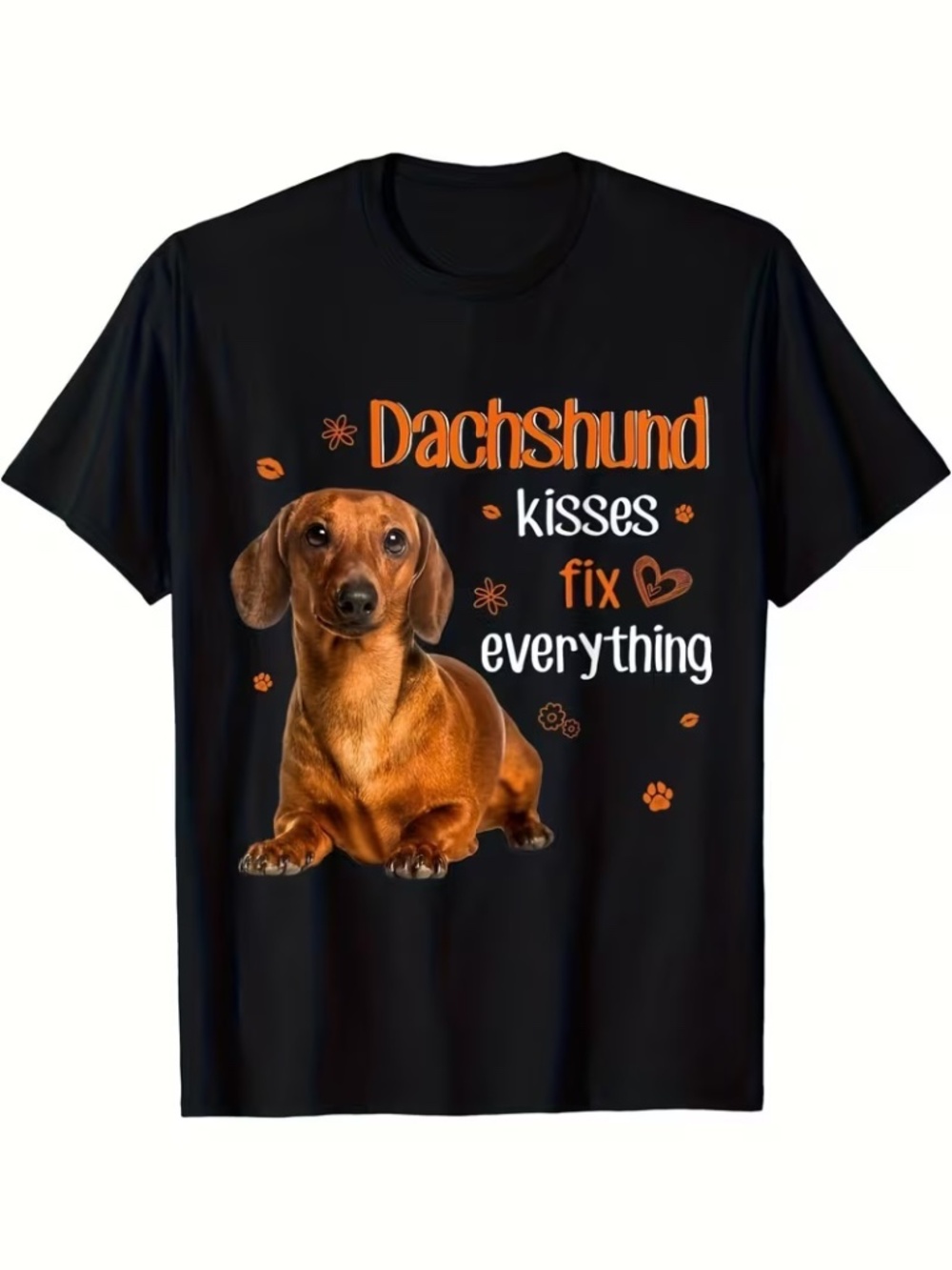 Dachshund Kisses Fix Everything Black Graphic T-Shirt